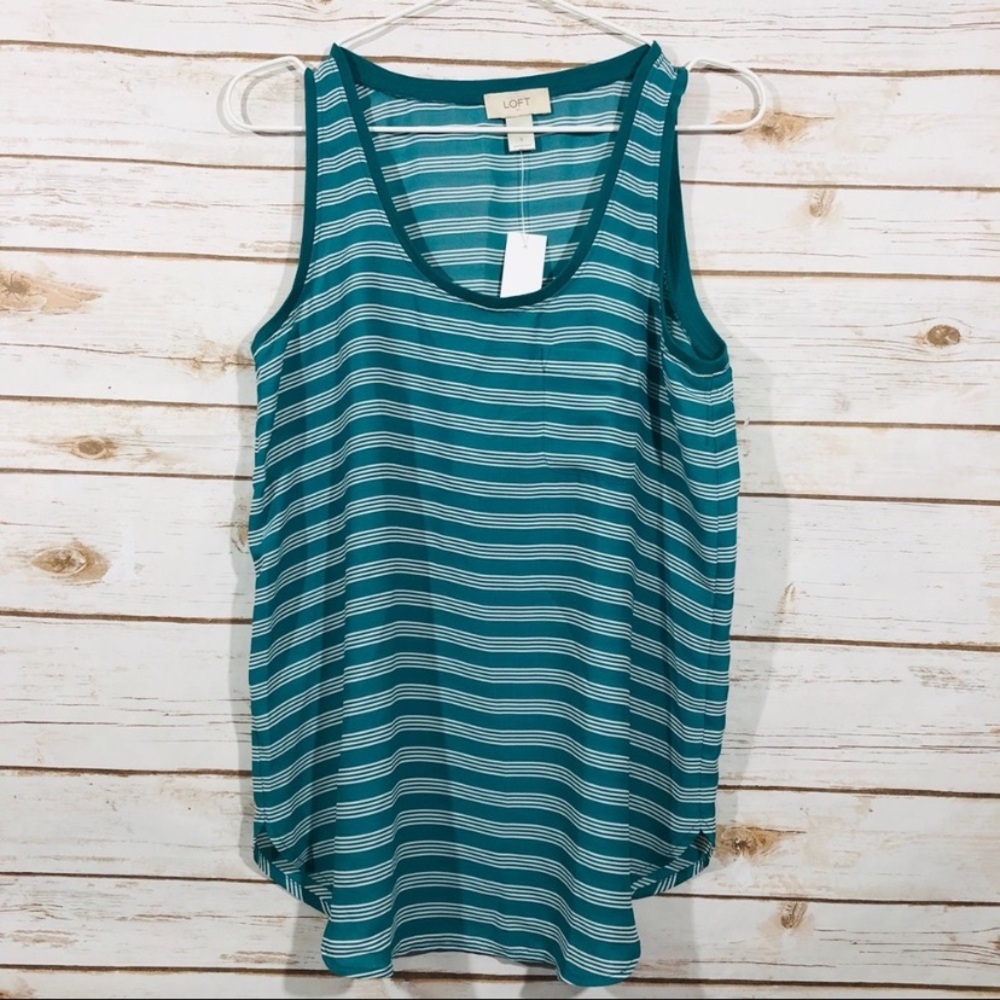 Loft women's sleeveless green stripes tank‎ top size S